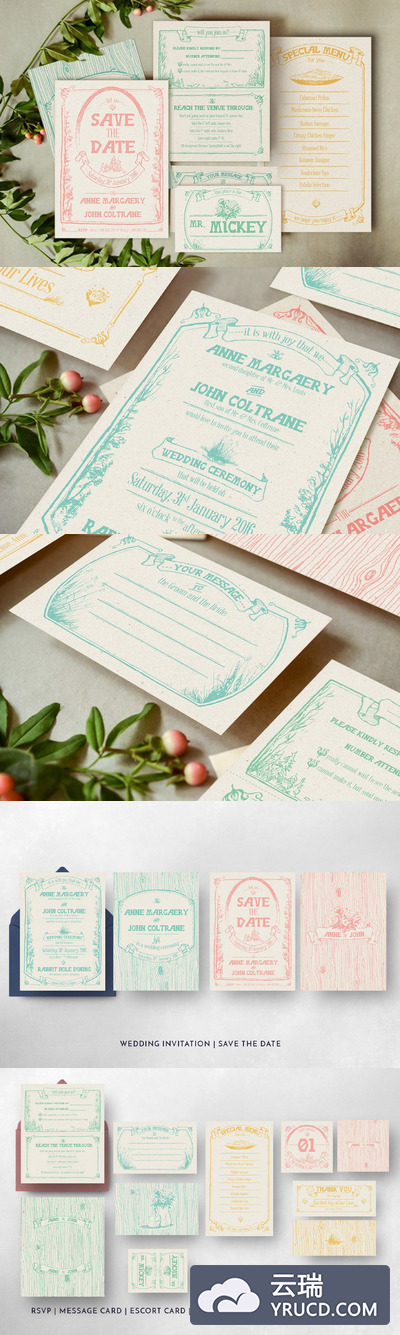 婚礼平面设计套装 Whimsical Forest Wedding Suite