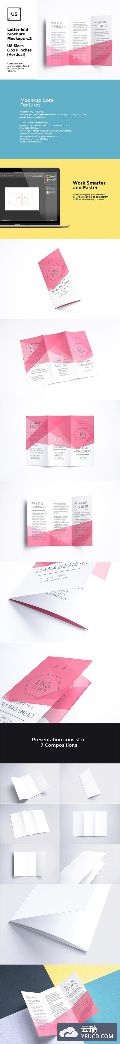 信纸折叠的小册子模型 Letter-fold brochure Mockups v.2