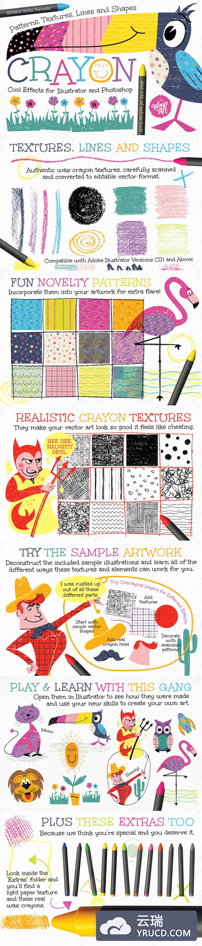 蜡笔纹理和设计元素 Crayon Textures and Design Elements