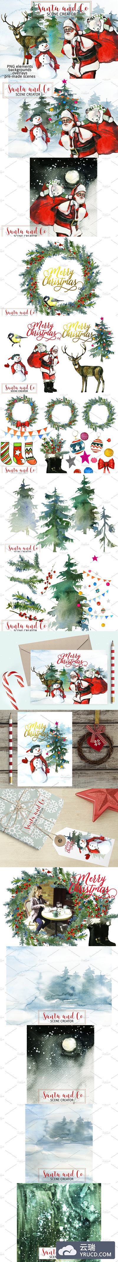 水彩手绘圣诞主题剪贴画集 Santa & Co Christmas Clipart Set