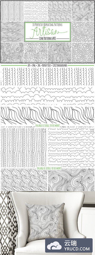 工匠线条图案背景纹理 Artisan Line Repeat Patterns