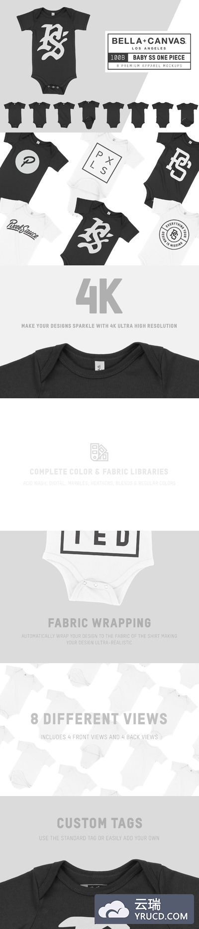 婴儿连体衣样机模板 Bella Canvas 100B Baby One Piece