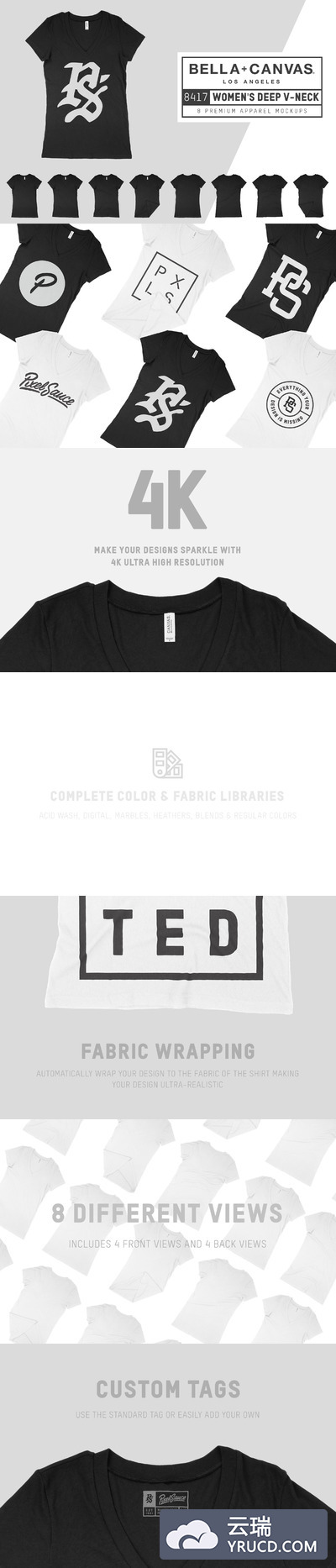 女子深vT恤样机模型 Bella Canvas 8417 Women's Deep Vee