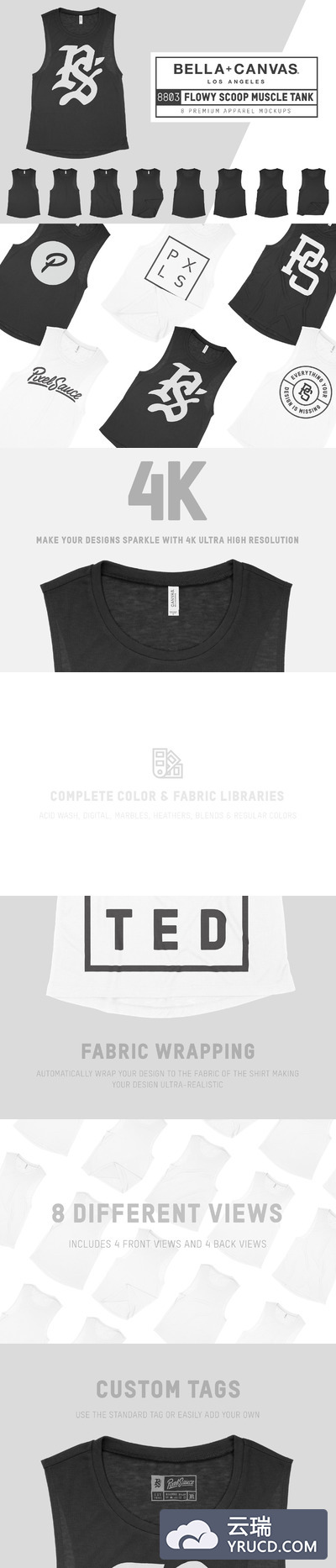 运动背心服装样机 Bella Canvas 8803 Scoop Muscle Tank