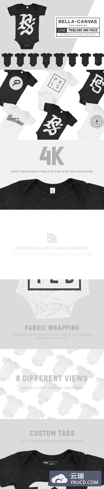 混纺婴儿连体衣样机 Bella Canvas 134B Triblend One Piece