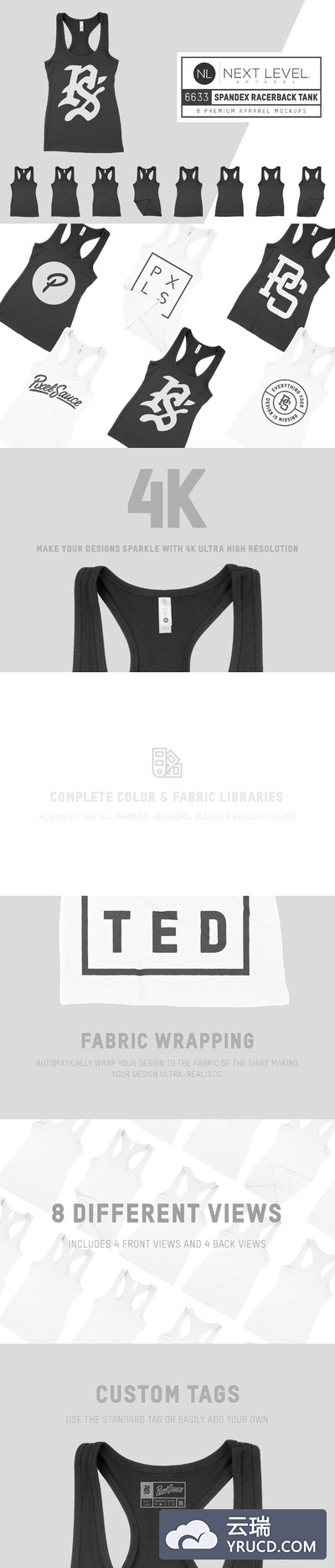 氨纶女士运动背心样机 Next Level 6633 Spandex Racerback