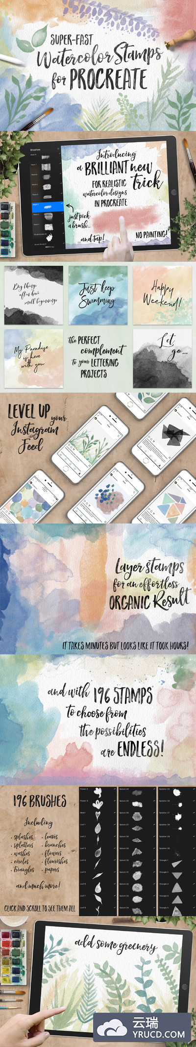 Procreate应用专用水彩印章笔刷 Watercolor Stamps for Procreate