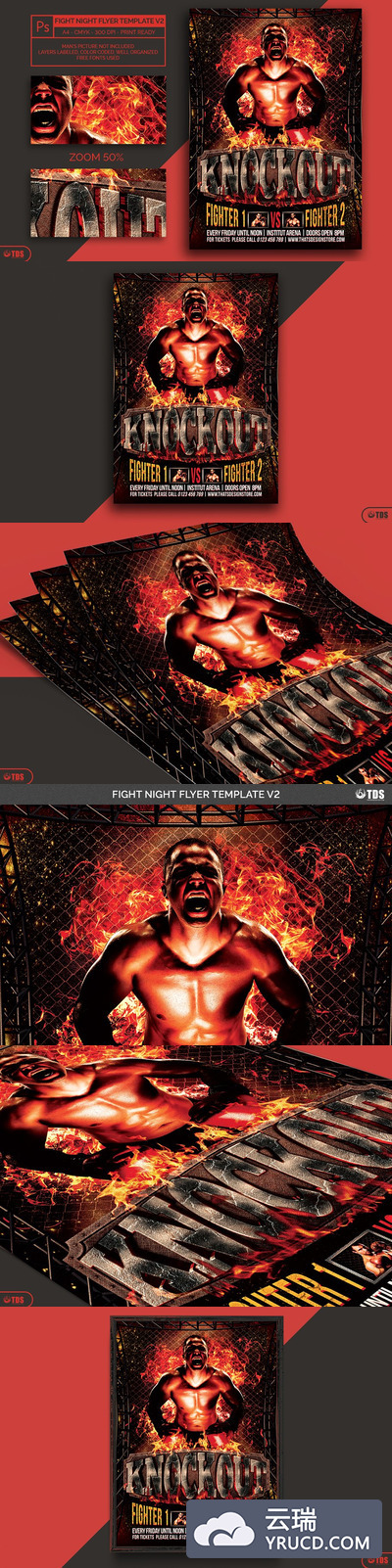 拳击格斗之夜海报传单模板 Fight Night Flyer Template V2