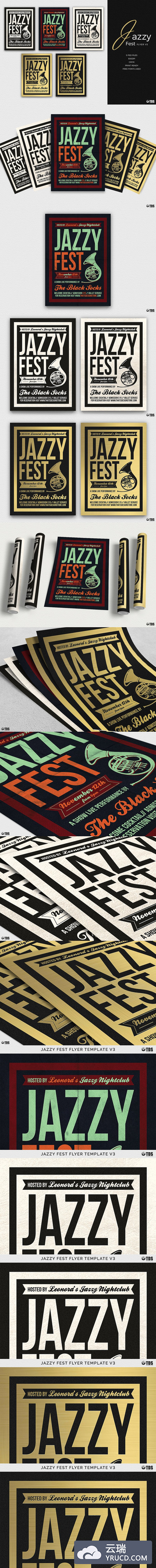 爵士乐音乐派对传单PSD模板 Jazzy Fest Flyer PSD V3