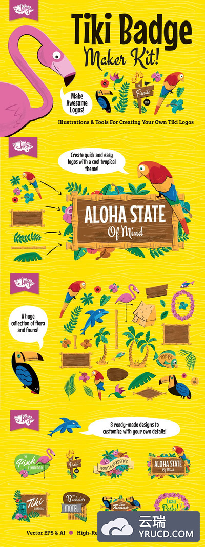 热带主题Logo和徽章创意设计包 Tiki Logos and Badge Maker Kit
