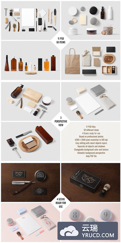 美发美容品牌VI样机模板 Barber & Cosmetics Branding Mock-Up