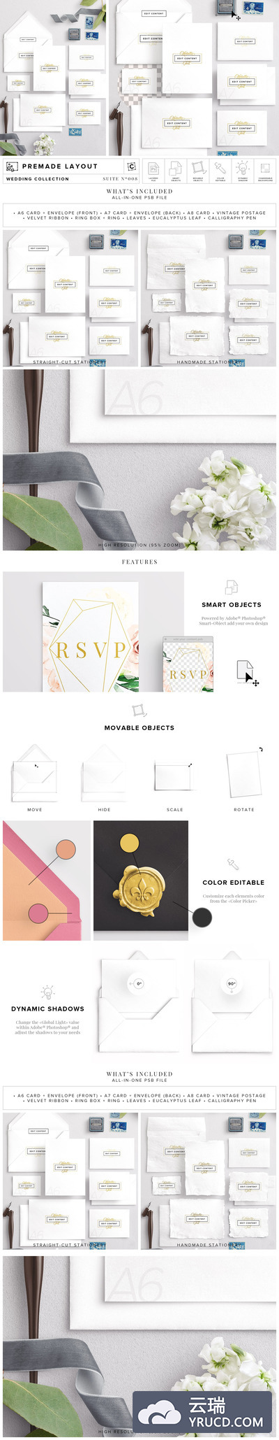 婚礼邀请函设计展示样机模板合集 Wedding Stationery Suite Mockup