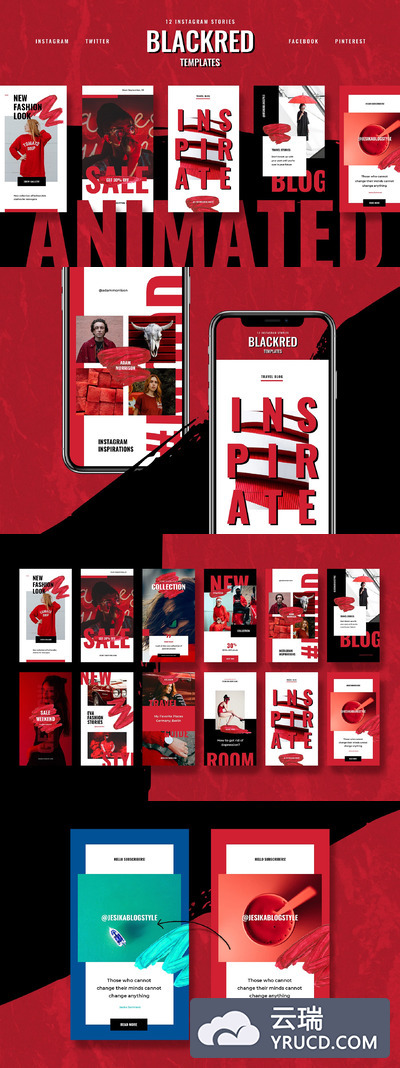 红黑配色Ins故事贴图模板 ANIMATED Blackred Instagram Stories