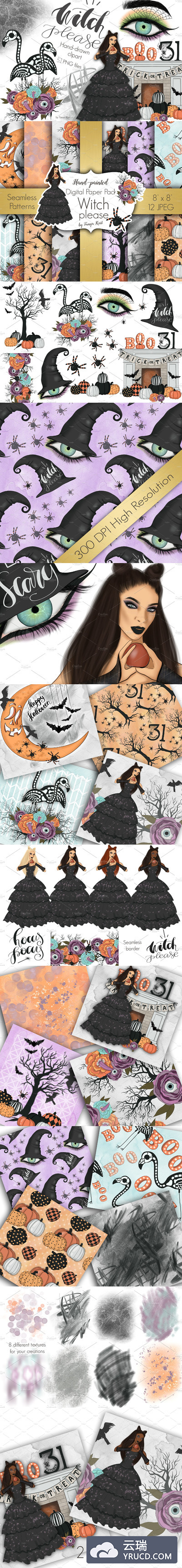 万圣节女巫设计元素包 Witch Please Halloween Design Kit