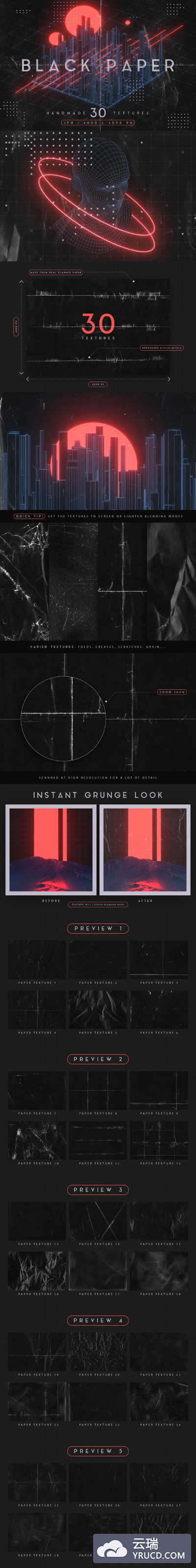 炫酷黑色纸张图层纹理 Black Paper Textures