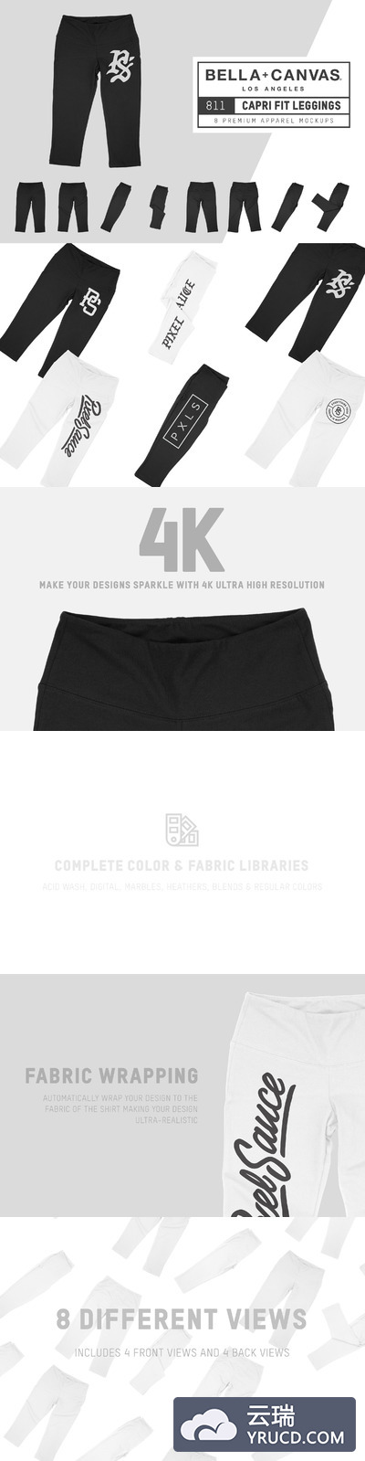 帆布紧身裤服装样机 Bella Canvas 811 Capri Fit Leggings