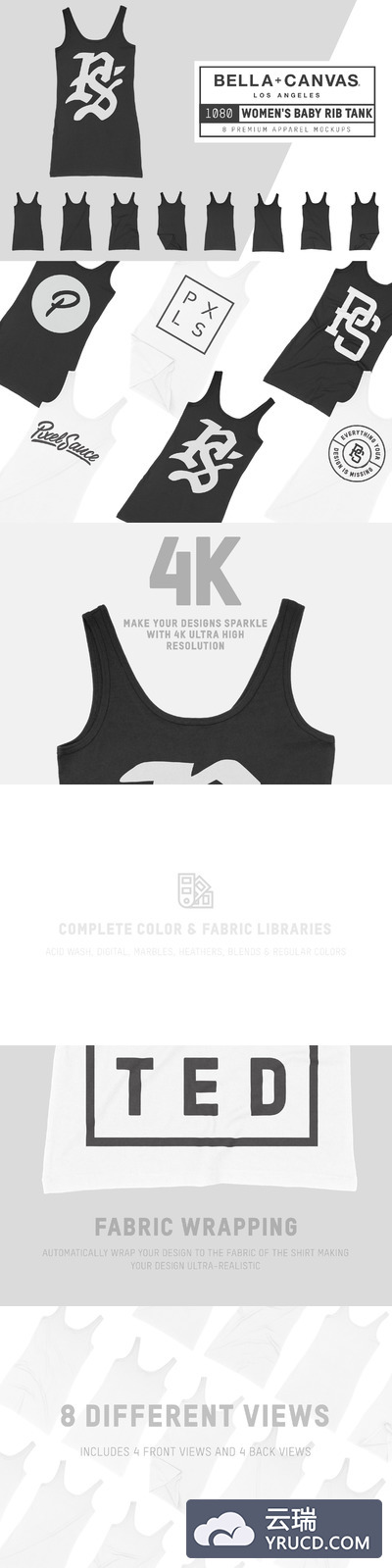 女士吊带背心服装样机 Bella Canvas 1080 Women's Rib Tank