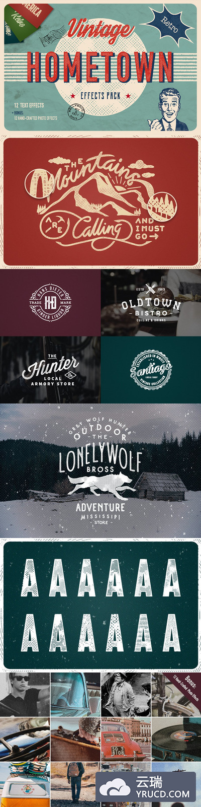 复古怀旧乡村风格图层样式 Vintage Hometown Effects Pack +BONUS