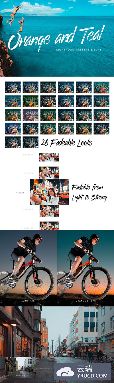 橙色和茶色调色滤镜 Lightroom 预设 Orange Teal Lightroom Presets + LUTs