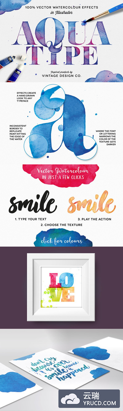 矢量水彩效果图层样式动作 AquaType - Vector Watercolor Effects