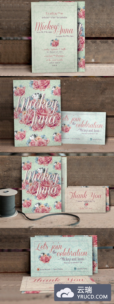 花卉婚礼邀请函背景纹理图案模板 Flower Pattern Wedding Suite