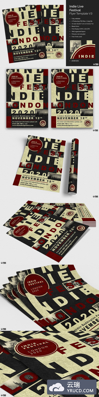 独立现场海报传单模板v3 Indie Live Festival Flyer PSD V3