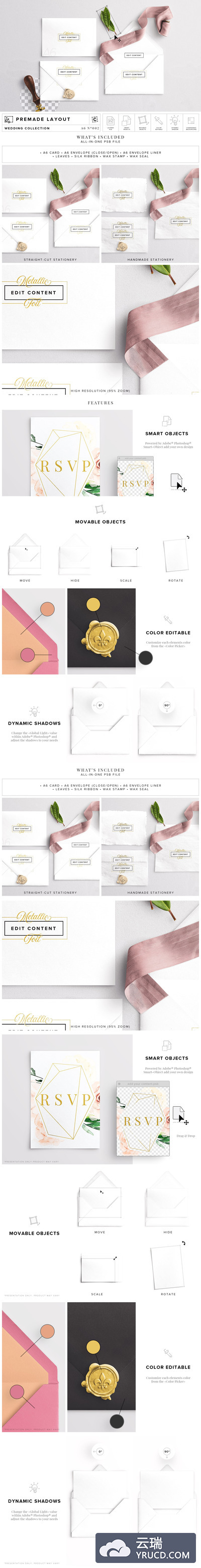 婚礼邀请函和信封样机模板 Wedding Invite & Envelope Mockup