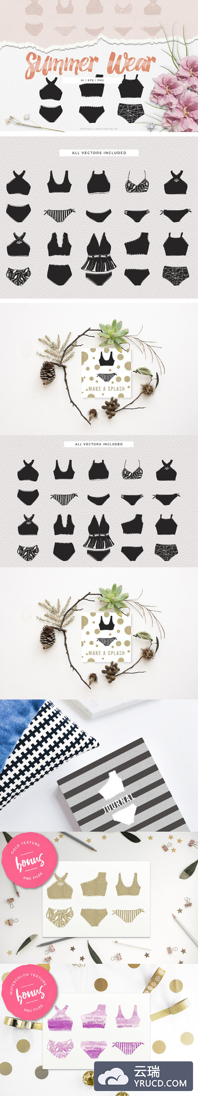 夏日内衣泳衣矢量图形 Summer Wear Vector Graphics