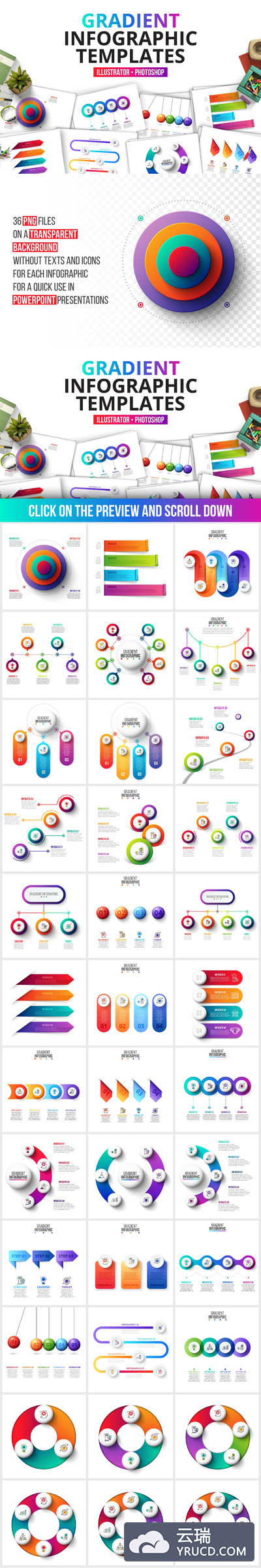 渐变风格信息图形模板 Gradient infographics templates