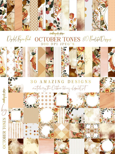 手绘水彩画风格图案纹理 October Tones Digital Paper Pack