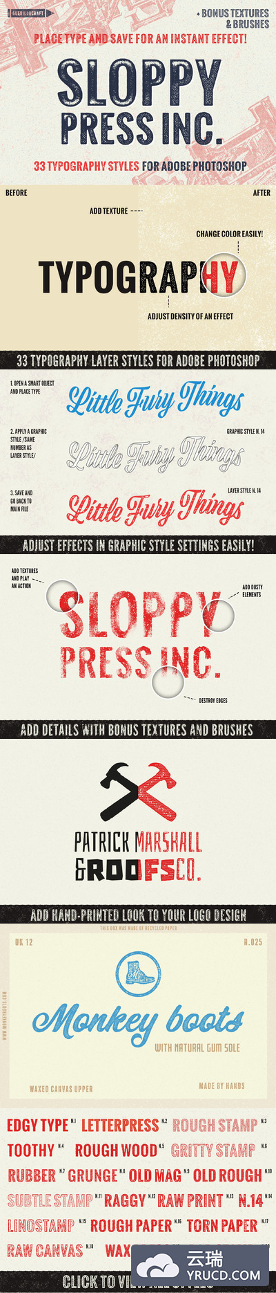 怀旧纹理图层样式 Sloppy Press Inc.