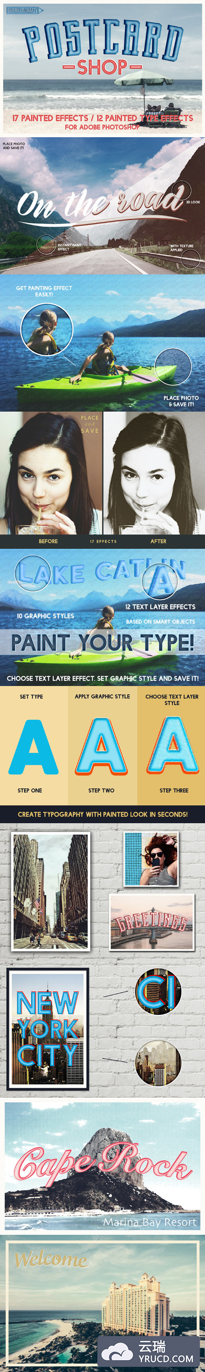 油画明信片绘画效果样式 Postcard Shop for Adobe Photoshop