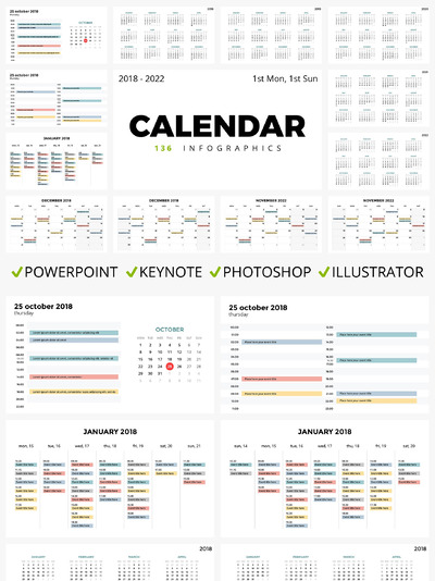 简约日历日程表模板 CALENDAR. 136 slides. 2018 - 2022.