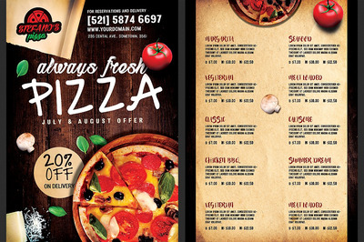 披萨美食菜单海报模板 Pizza Flyer Menu Template