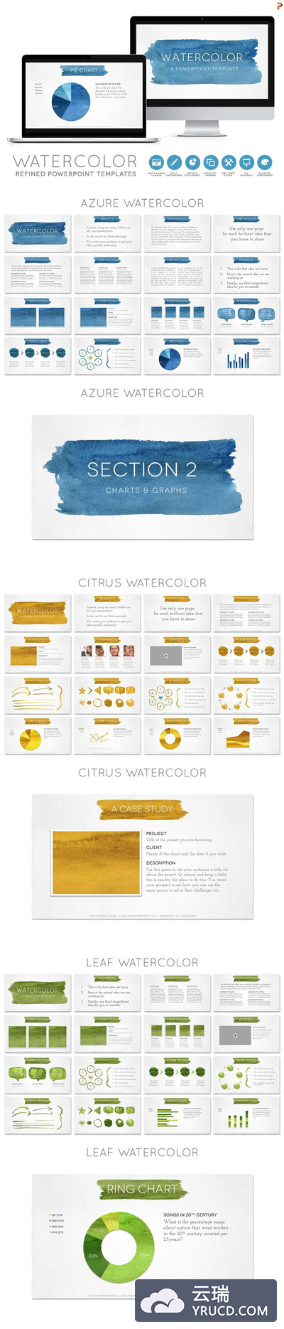 水彩背景PPT幻灯片模板 Watercolor Powerpoint Template