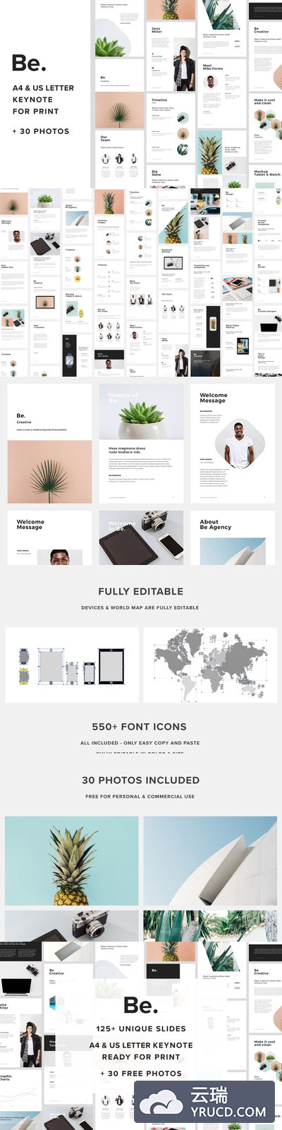 企业/品牌宣传现代简约风Keynote幻灯片模板 A4 Vertical Keynote +30 Free Photos