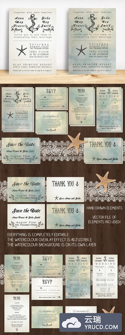 海滩婚礼邀请函模板包 Beach Wedding Invitation Pack