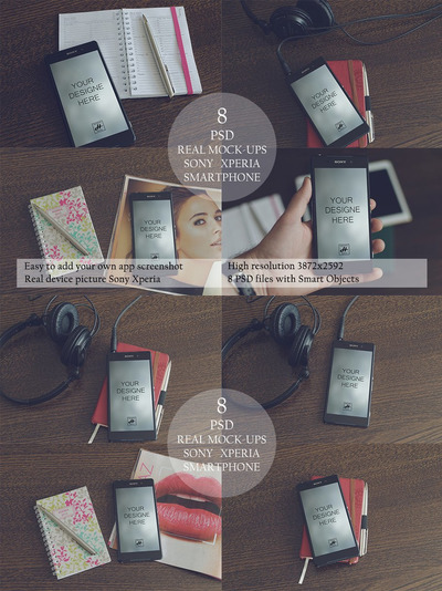 手机应用界面设计演示索尼手机展示样机 Mock-ups Sony Xperia 8 PSD