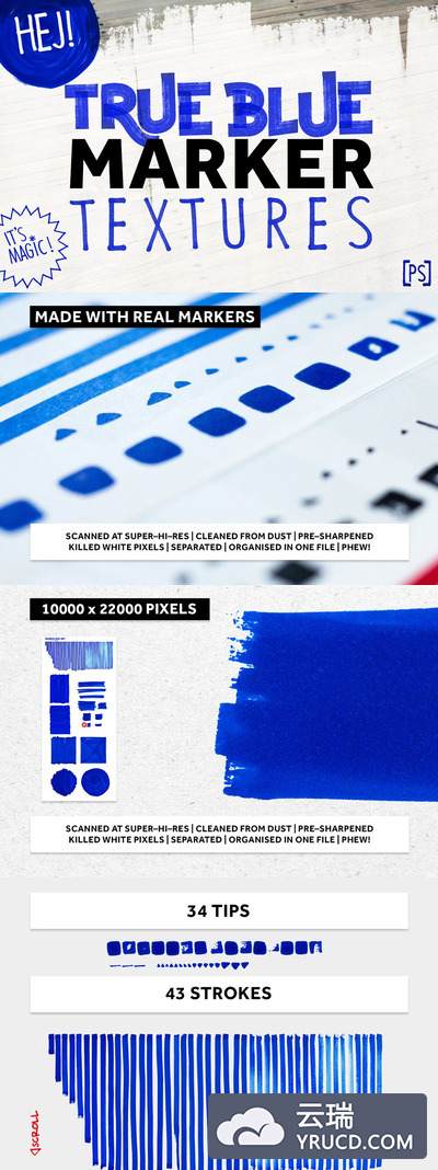 蓝色记号笔笔画纹理 TRUE BLUE MARKER TEXTURES