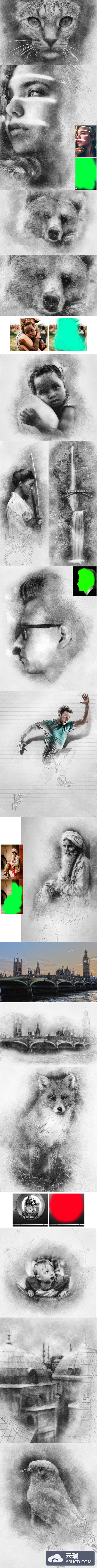 超级逼真的手绘素描风格神奇photoshop动作