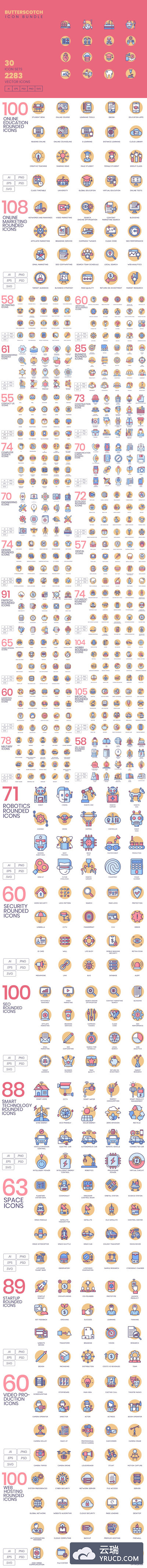 2283枚好用的多功能彩色图标套装下载[Ai,PSD]