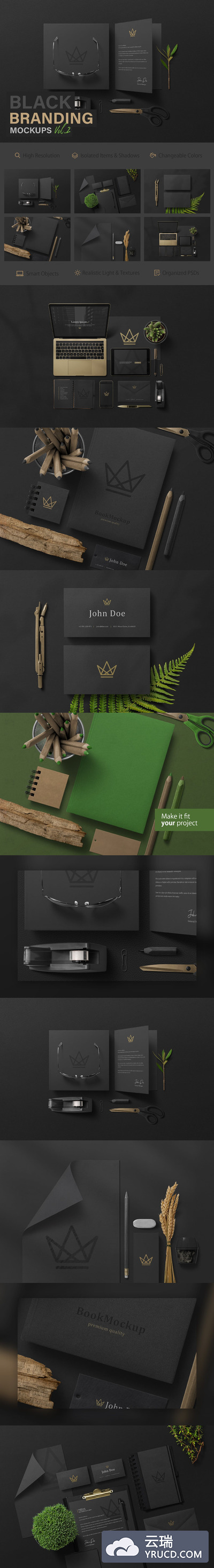 时尚高端商务商业轻奢质感的品牌形象设计VI样机展示模型mockups