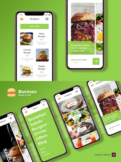 清新简约时尚高端西餐厅餐饮外卖APP UI KITS