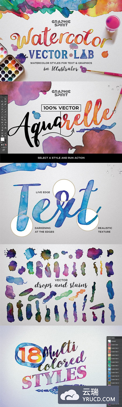 矢量水彩风格图层样式 Illustrator Vector Watercolor Styles