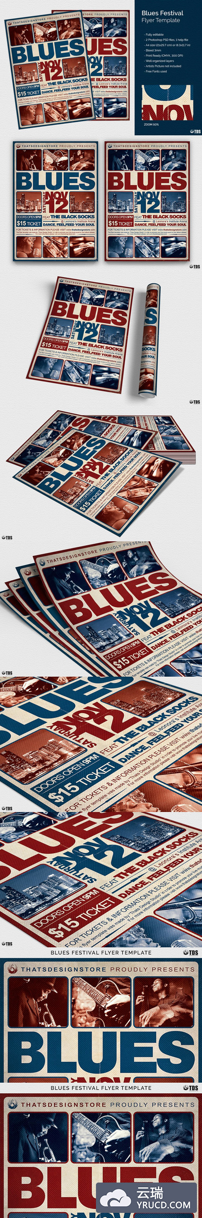 蓝调节日传单PSD V2 Blues Festival Flyer PSD V2
