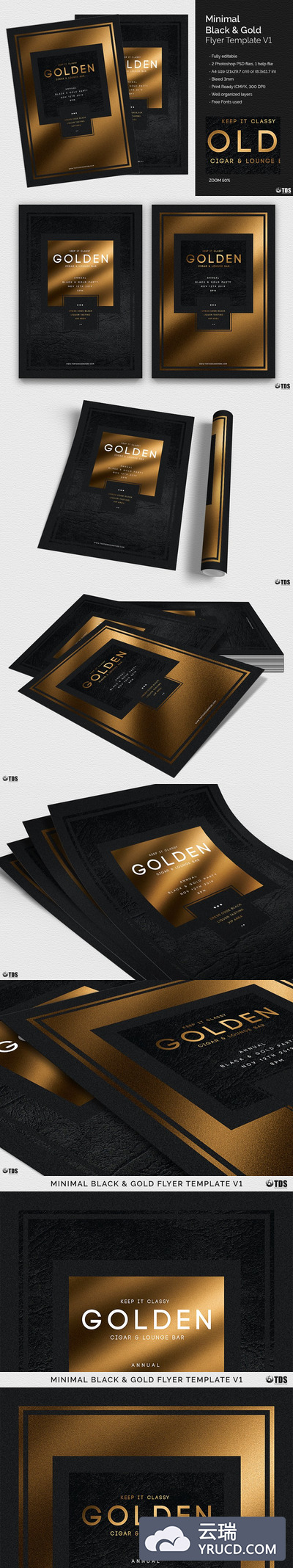 极简主义黑金风格传单PSD模板v1 Minimal Black Gold Flyer PSD V1