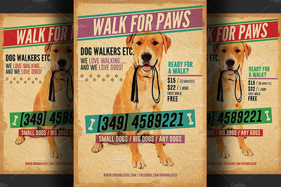 小狗传单海报模板2 Dog Walkers Flyer Template 2