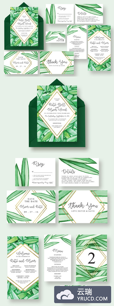 手绘植物婚礼邀请函模板 Botanical Wedding Suite
