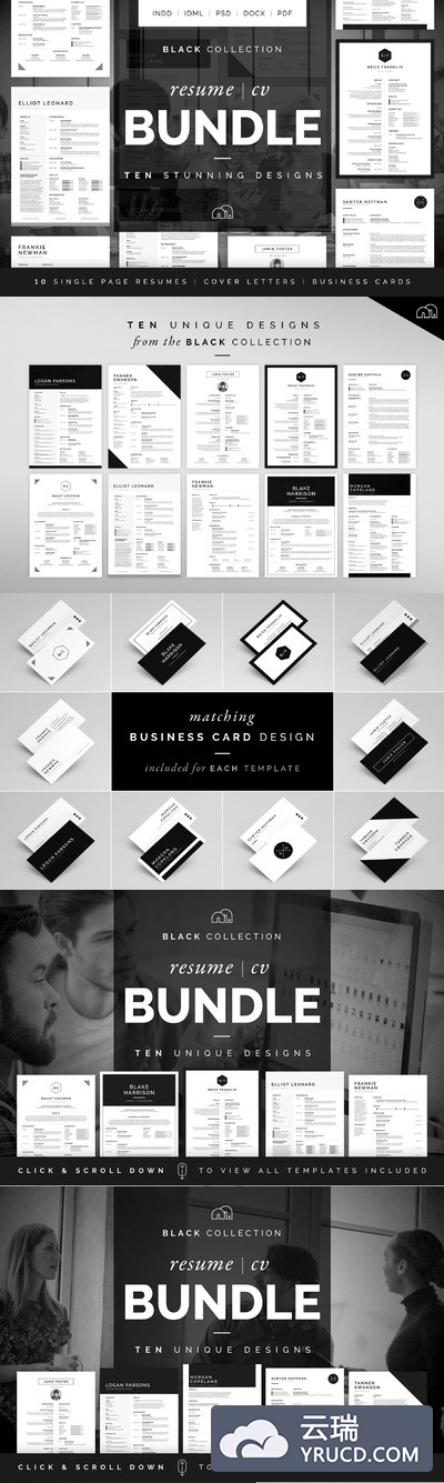 经典黑配色简历模板包 Black Collection - Resume/CV Bundle