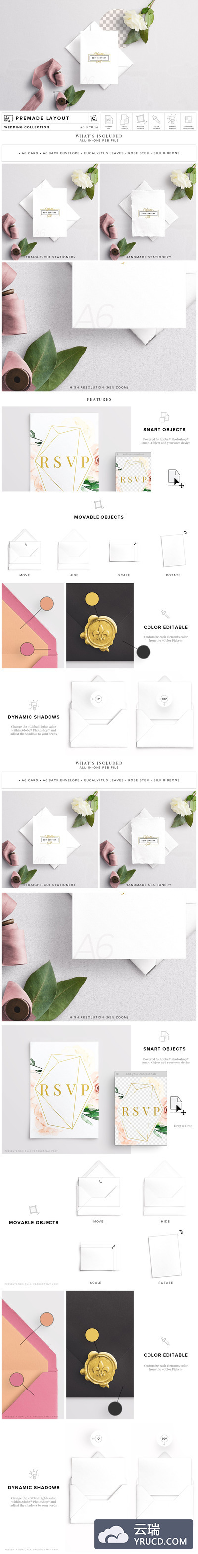 信封邀请函样机模板 Wedding Invite & Envelope Mockup